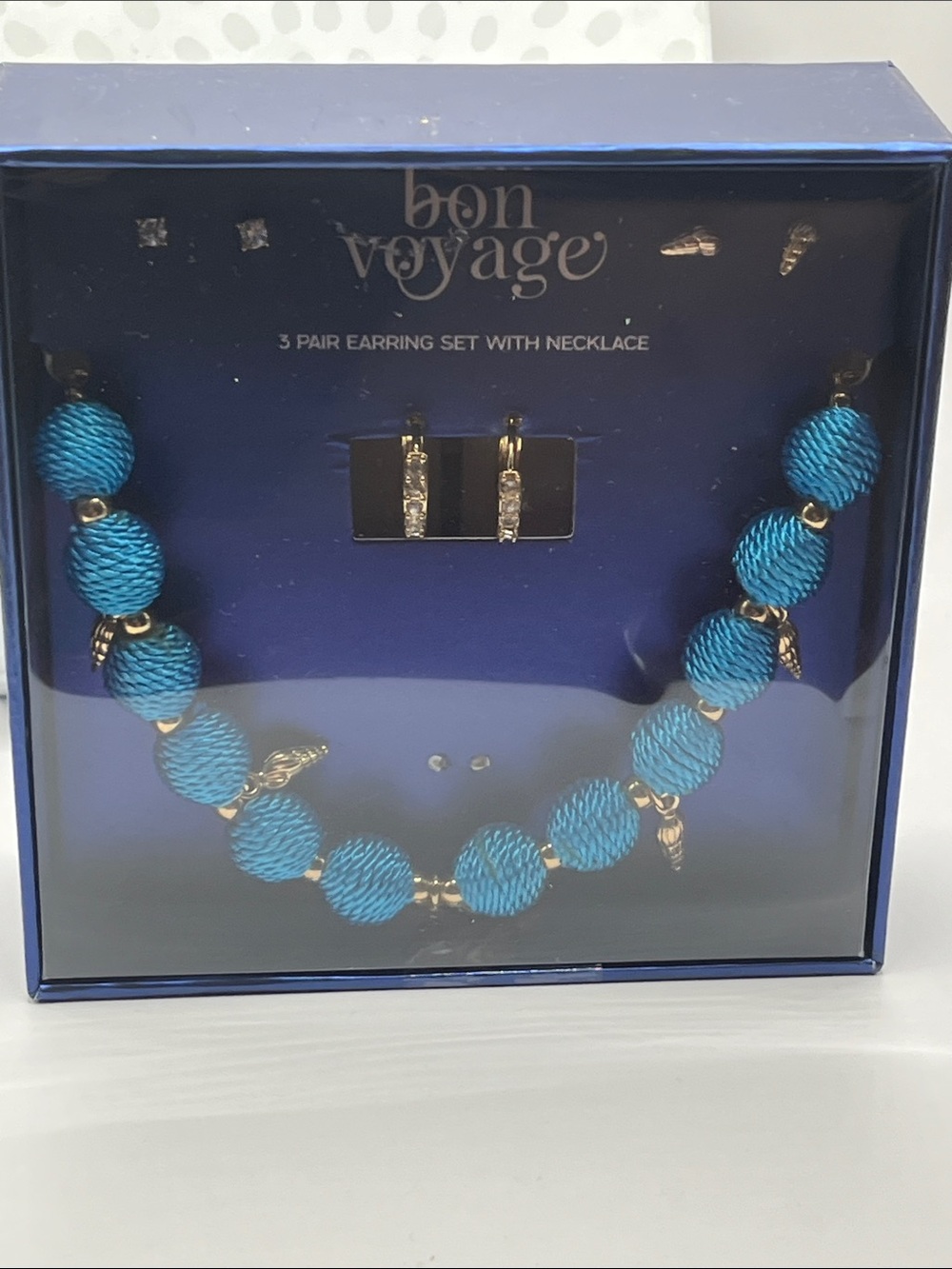 Brand New- Bon Voyage Jewelry 3 Pair Earring Set With Necklace